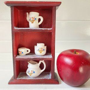 Miniature Dollhouse Wood Cupboard with Ceramic  Pitcher Jar Cup